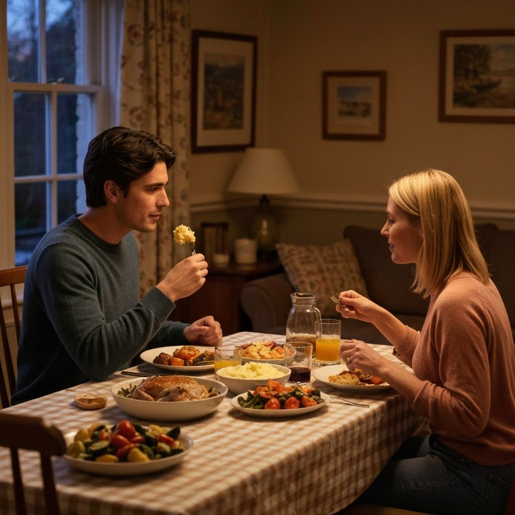 Two people sharing dinner at home